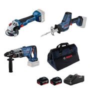 Bosch GBH 18V-28 DC Kırıcı Delici + GWS 18V-10 Taşlama + GSA 18V-LI C Tilki Kuyruğu