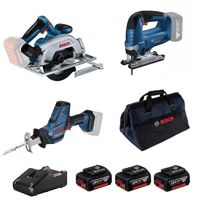 Bosch GKS 185-LI Daire Testere + GST 185-LI Dekupaj + GSA 18V-LI Tilki Kuyruğu